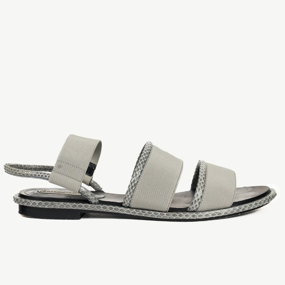 Balenciaga Grey Elastic Snakeskin-Embossed-Trim Slingback Sandals